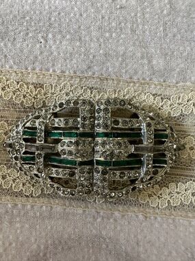 Vintage Silver and Emerald Art Deco belt buckle